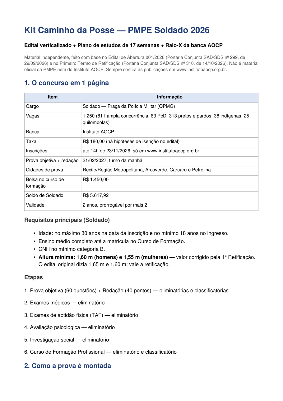 O concurso em 1 página
